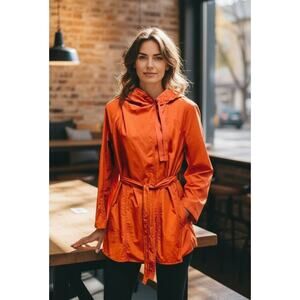 Eileen Fisher Women's Lightweight Hooded Wrap Jacket Burnt Orange, Size XS